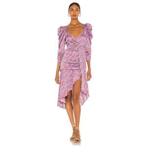 For Love & Lemons Charlie Floral Ruched Puff Sleeve Dress Blossom XS NEW
